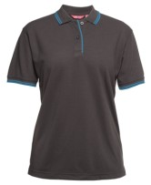 JB's Women's Contrast Polo - Gunmetal/Red 